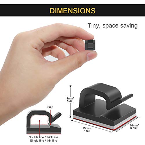 JIRVY Self Adhesive Cable Clips Black Management Wire Clip Cord Holder 100 Pack (Model R Black) - Thumbnail 2