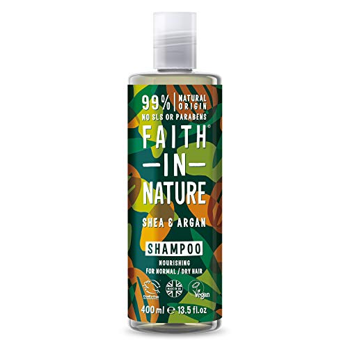 Faith In Nature Natural Shea & Argan Shampoo, Nourishing, Vegan & Cruelty Free, Parabens and SLS Free, for Normal to Dry Hair, 400ml