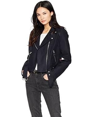 Women's Faux Suede Asymmetrical Belted Motorcycle Jacket