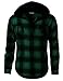 H2H Mens Casual Shirt Hoodie Flannel Check Patterned Long Sleeve with Front Pockets