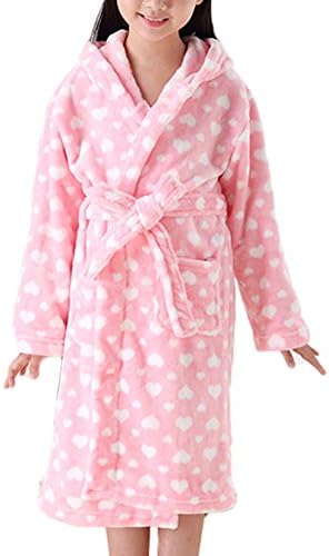 Roseate Girl's Plush Robe Soft Fleece Bathrobe Hooded with Pockets Cute Pink 8