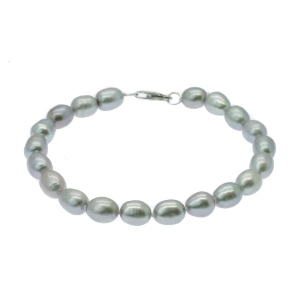 Treasure Bay FAB Elegant 7-8mm Rice Shape Freshwater Pearl Bracelet for Women (GREY)