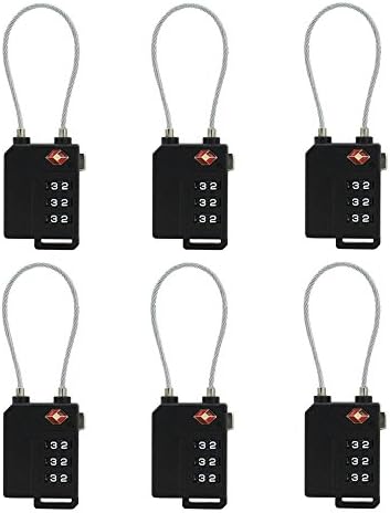 Newtion Tsa Approved 3 Digit Luggage Locks Cable TSA Combination Padlocks Travel Lock For Travel Safety and Security 6 pack (Black)