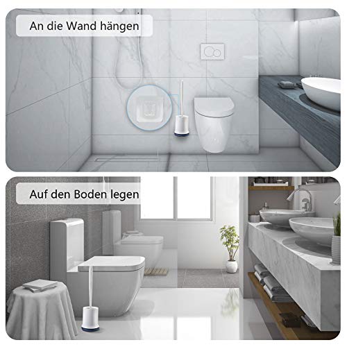 aifulo Toilettenbürste,WC-Bürsteund Behälter,Handgriff ist abnehmbar und schnell trocknendem Haltersatz,Wandmontage & Stehen für Badezimmer Toilette und Gäste-WC (Blau)