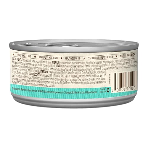 MERRICK LIMITED INGREDIENT DIET PREMIUM GRAIN FREE AND NATURAL CANNED PATE WET CAT FOOD, DUCK RECIPE – (PACK OF 24) 5 OZ. CANS