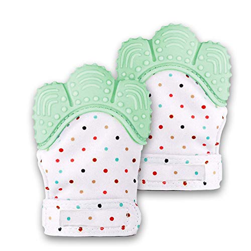 Baby Soothing Teething Mitten, Self-Soothing Pain Relief Mitt Stimulating Teether Toy, Original Silicone Teether Mitten Glove for 0-6 Months Babies, Toddlers, Infants, Boy and Girl(2Pack, Light Green)
