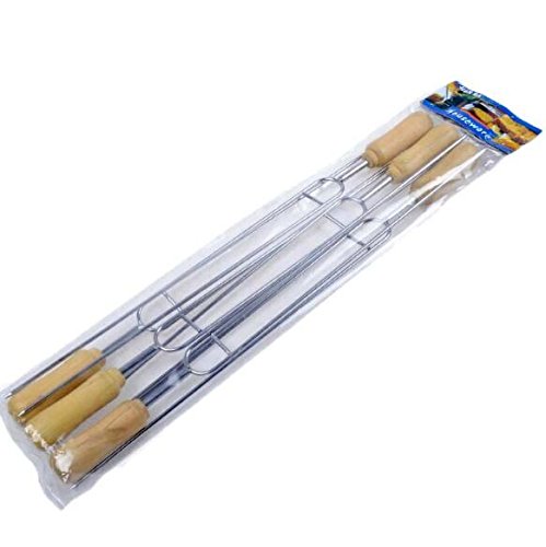 LinaLife 6pcs 15.3inch Grilling Kabob Skewers Food grade stainlesss steel grade Needles Double Prongs Barbecue Roasting Sticks Shish Kebab Skewers BBQ Stick Needles With Wooden Handle