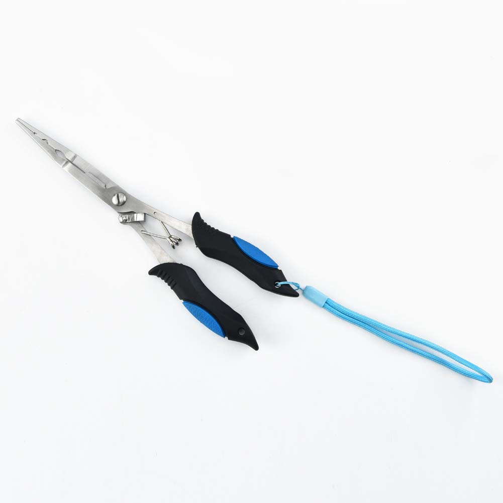 Stainless Steel Fishing Pliers Tool 8 Inches Fishing Multifunction Luya Pliers Hook Remover with Rope and Sheath Blue