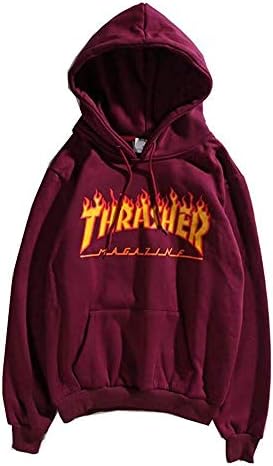 Dlayoo Fashion Thrasher Flame Hoodie Plus Velvet Sweater Hoodie Pullover Men/Women