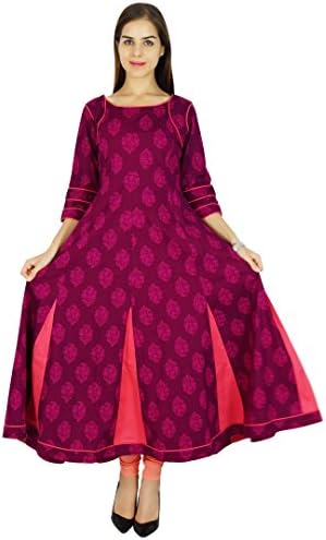 Women Anarkali Floral Pattern Kurta Cotton Kurti Indian Flaired Blouse