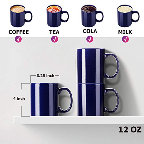 Y YHY Porcelain Coffee Mugs, 12 Ounces Mug Set for Coffee, Tea, Cocoa or DIY, Set of 6, Navy Blue