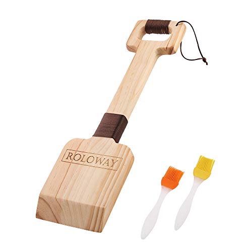 ROLOWAY Cedar Wood Grill Scraper, Wooden Grill Cleaner Scraper, Grill Brush Wood BBQ Scraper, Natural/Safe/Bristle-Free Wooden Barbecue Grill Grate Cleaner with Gift Box & 2 Basting Brushes