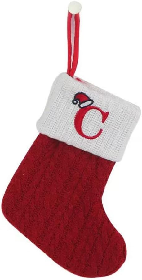 Stockings & Holders - OJCHRLKF 7 Inches Mini Cute Initial Monogram Embroidered Christmas Stocking Knitted Christmas Decorations Stocking Red,White,Green Knit Mini Stocking Christmas Decorations-58-C-Red