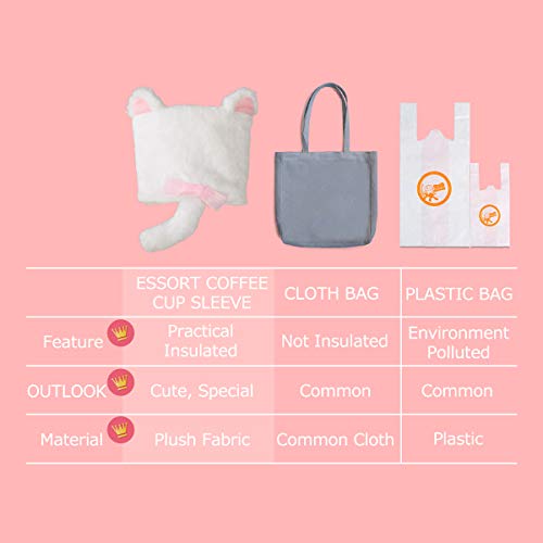 ESSORT Reusable Cup Sleeve, Insulated Cold Beverage Koozies, Drink Sleeve Holder Cover, Water Bottle Hot Drinks Carrier Bag, Adjustable Cute Shoulder Bag for Milk Tea Coffee Thermos(Kitty) - Thumbnail 4