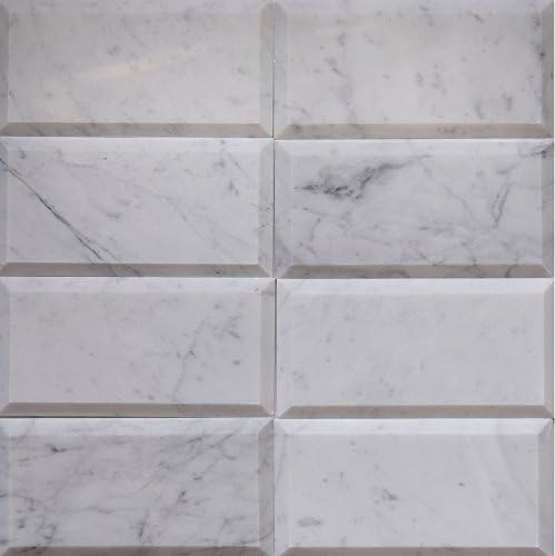 Carrara White Marble Field Tile, CWMT0306-B, 3"X6"X3/8" Subway Tile, Polished and Deep Beveled (Sample Swatch 3"X6")