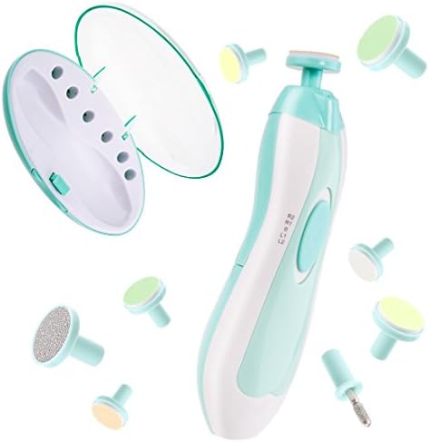 Baby Nail File Baby Nail Clippers Trimmer Electric Baby Nail Trimmer Safe for Newborn Toddler Toes Fingernails Care Trim Polish 3 Free Extra Grinding Heads AA Battery Operated (Not Included) (Green)