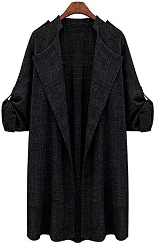 EESIM Women's Open Front Long Cloak Waterfall Roll up Sleeve Cardigan Trench Coat Jackets, Plus Size