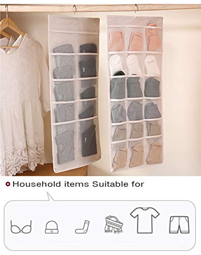 AARainbow Dual-Sided Hanging Closet Organizer with 30 Pocket for Underwear Stocking Toiletries Accessories Bra Dresser Panty Socks Drawers Home Basics 15.7 in31.5 in (Beige)