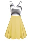 MISSKY Women's Open Back Sleeveless Sexy Hollow out Slim Fit Black White Stripe Casual Cocktail Cute Mini Swing Dress (M, Yellow)