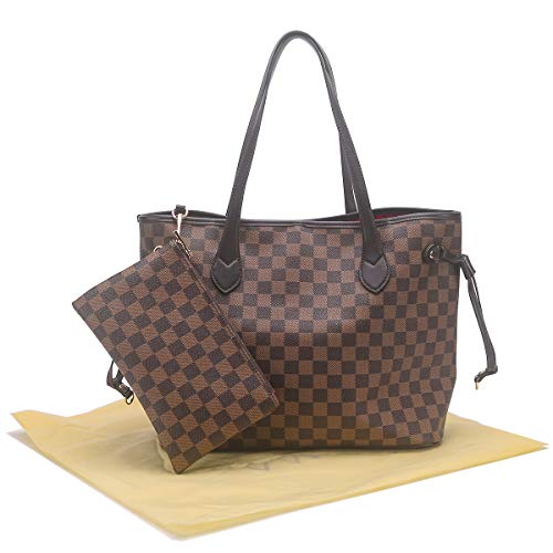 Classic Fashion Women Shoulder Bags & Totes Purse with Inner Pouch,Handbags Chic(Brown Inside Cherry)