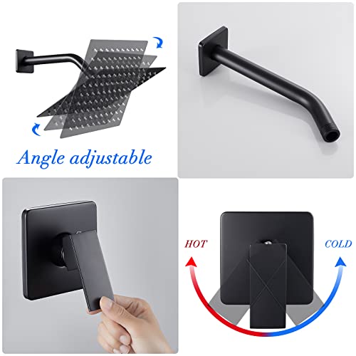 POPFLY Black Shower Only Faucet Set with Square Shower Head,Single