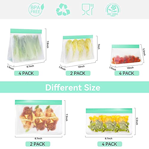 Reusable Food Storage Bags, 16 Pack BPA Free Food Grade Reusable Freezer Bags, Reusable Gallon Bags, Reusable Sandwich Bags, Silicone Food Bags Leakproof Resealable for Meat Fruit Veggies Snacks