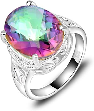 Gental Shine Oval Fire Rainbow Mystic Topaz Gems Silver Plated Rings