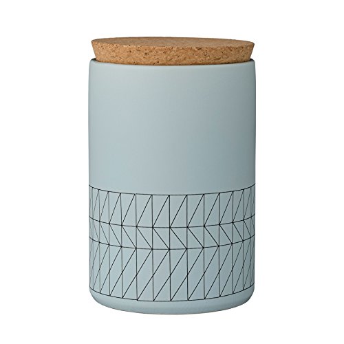 Bloomingville Ceramic Carina Jar with Cork Lid, Sky Blue/Black