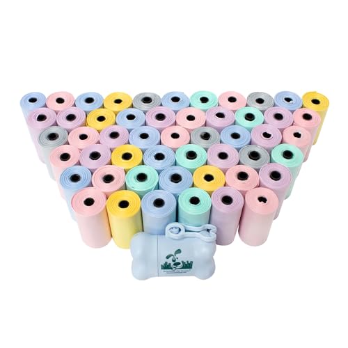 Downtown Pet Supply Dog Pet Waste Poop Bags with 2 Leash Clips and Dispensers (1000 Bags, Pastel Rainbow)