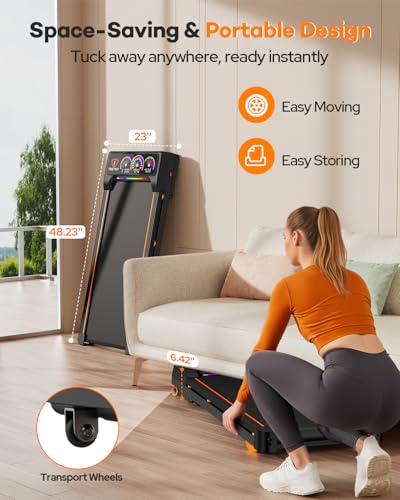 Walking Pad with 15% 12-Level Auto Incline, 450 Lbs Capacity UI Screen, Trisomy 3.5HP Quiet Foldable Portable Under Desk Treadmill with Speaker & Remote, 4 in1 Compact Treadmills for Home/Office