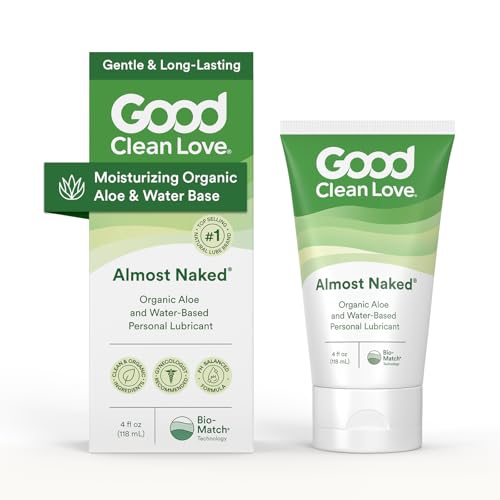 Good Clean Love Almost Naked Water-Based Lube, Personal Lubricant with Organic Aloe Vera, Safe for Adult Toys & Condoms, pH-Balanced, Clean Intimate Wellness Gel for Men & Women, 4 Oz