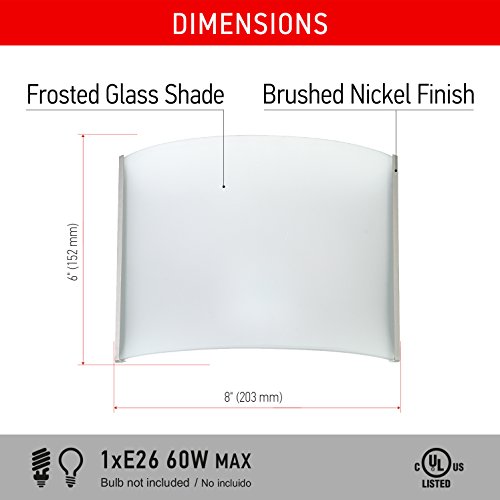 OSTWIN 1-Light Interior Glass Wall Sconce Lighting Fixture WS09, Hardwire E26 Base Modern Wall Mount Lamp Lights, Brushed Nickel Finish with Frosted Glass Shade, UL listed
