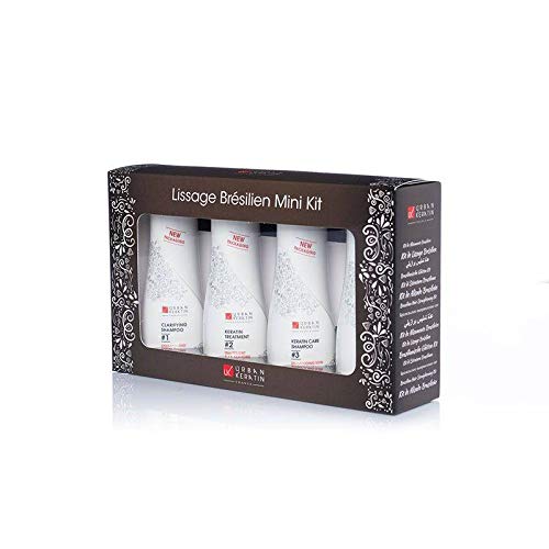 Urban Keratin Brazilianisches Mini-Haarglttungs-Set mit 4 Produkten in 100 ml fr ein bis zwei Glttungen, Keratin-basiert, neutraler Duft, fr alle Haartypen, Haareisen-Set