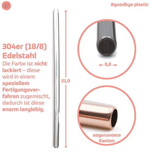GERNEO® - Labor geprüft - Strohhalm wiederverwendbar 304er Edelstahl - 8er Set + Reinigungsbürste + ToGo Bag… – Bild 4