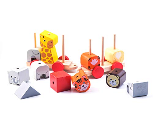 image for CRUISTORE Solid Wooden Stacking Train Set | 12 pcs of Animal Blocks & 