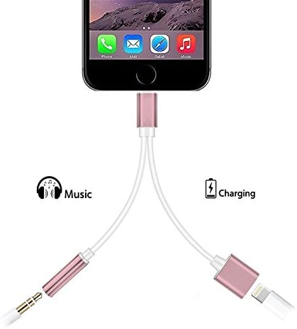 2 in 1 iphone 7/7 Plus adapter, (with Lightning Port Charging + 3.5 mm Port),Listen to Music with Favorite Headphone and Charge Your iPhone7 At the Same time(Rose Gold)