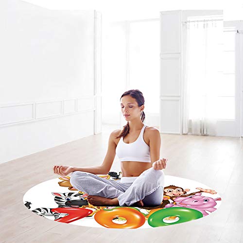 iPrint Yoga Pilates Mat,55.1”x3.5MM Thick Round Yoga Mat Meditation Pad,Foldable,Multy Colourful Pattern Hot Yoga,Bikram,Pilates,Barre&Home Decoration