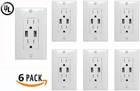 UL-Listed Multiple USB Charger and Duplex Receptacle 15A/20A Tamper Resistant Outlets With 3.1A Charging Capacity These Are Fast Micro USB Chargers 6 pack