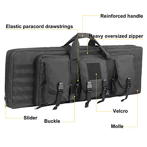 XWLSPORT AK47/AR16 Tactical Rifle Case Double Carbine Bag Outdoor Molle Deluxe Double Rifle Gun Bag Padded Long Gun Case & Rifle Storage Backpack(2 Sizes and 6 Colors to chooese from) (Black, 42inch)