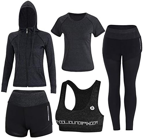 Onlyso Women's 5pcs Sport Suits Fitness Yoga Running Athletic Tracksuits