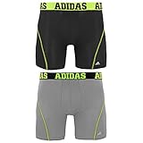 adidas Men's Sport Performance Climacool Boxer Brief Underwear (2-Pack), Black/Semi Solar Slime-Light Onix/Black, Small/Waist Size 28-30