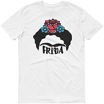 Frida Kahlo T-Shirt - Unibrow - Flower Tee - Mexican Folk Art (Medium, White)