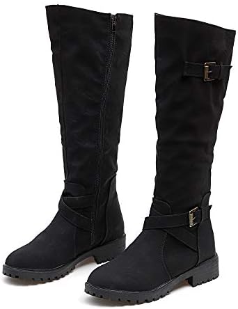 Womens Mid-Calf Boots Winter Knee High Calf Biker Boots Ladies Zip Punk Military Combat Army Boots