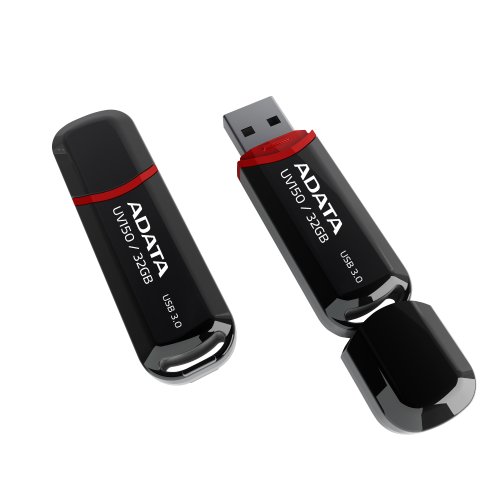 ADATA UV150 32GB USB 3.0 Snap-on Cap Flash Drive, Black (AUV150-32G-RBK)