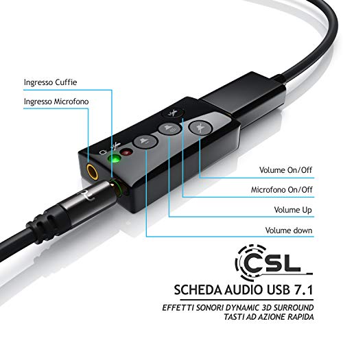 CSL-Tarjeta-de-Sonido-Externa-71-USB-Sonido-Surround-3D-dinamico-Incl-Botones-de-funcion