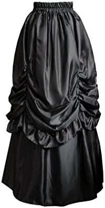 Victorian Steampunk Gothic Theater Bustle Long Striped Skirt (Black / Black Stripe)