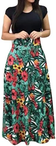 Fanyunhan Womens Fashion Floral Printed Maxi Dress Short Sleeve Party Long Dress