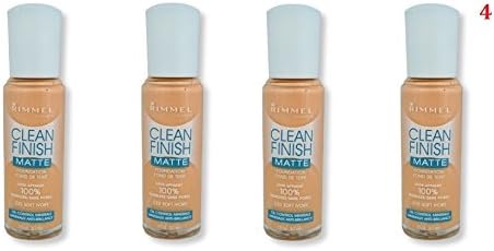 (Pack of 4) - Rimmel Clean Finish MATTE Foundation, 220 Soft Ivory - 1fl oz/ 30ml