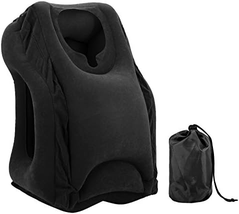 Zaker Inflatable Travel Pillow 2.0, Portable Travel Pillow Neck Head Chin Support Nap Pillow for Airplane/Car/Bus/Train/Office/School(Black)