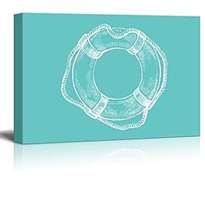 Canvas Wll Art - Life Ring Buoy on Teal Background - Giclee Print and Stretched Gallery Wrap | Modern Home Art Ready to Hang - 12"x18"